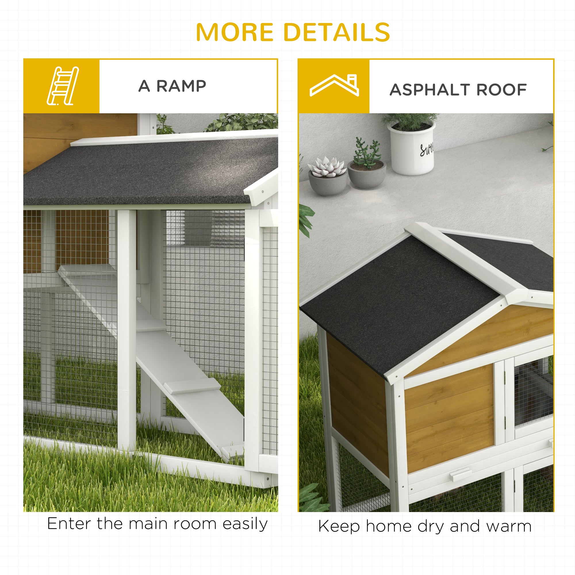 58" Wooden Rabbit Hutch with Run, Removable Tray, Asphalt Roof,  Lockable Doors and Ramp, Nature Wood