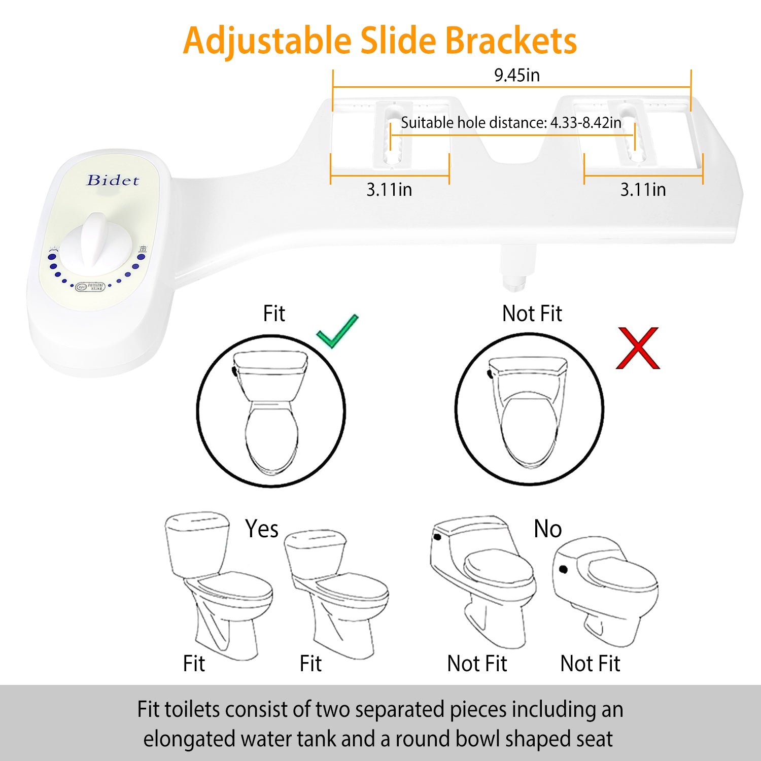 Bidet Water Spray No Electric Mechanical Bidet Toilet Seat Attachment Adjustable Water Pressure