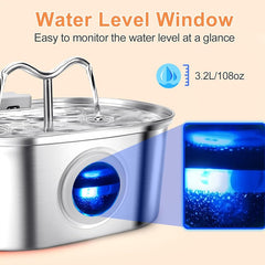 3.2L Cowhorn Model Pet Water Dispenser - Stainless Steel Automatic Water Fountain With 4 Replaceable Filters