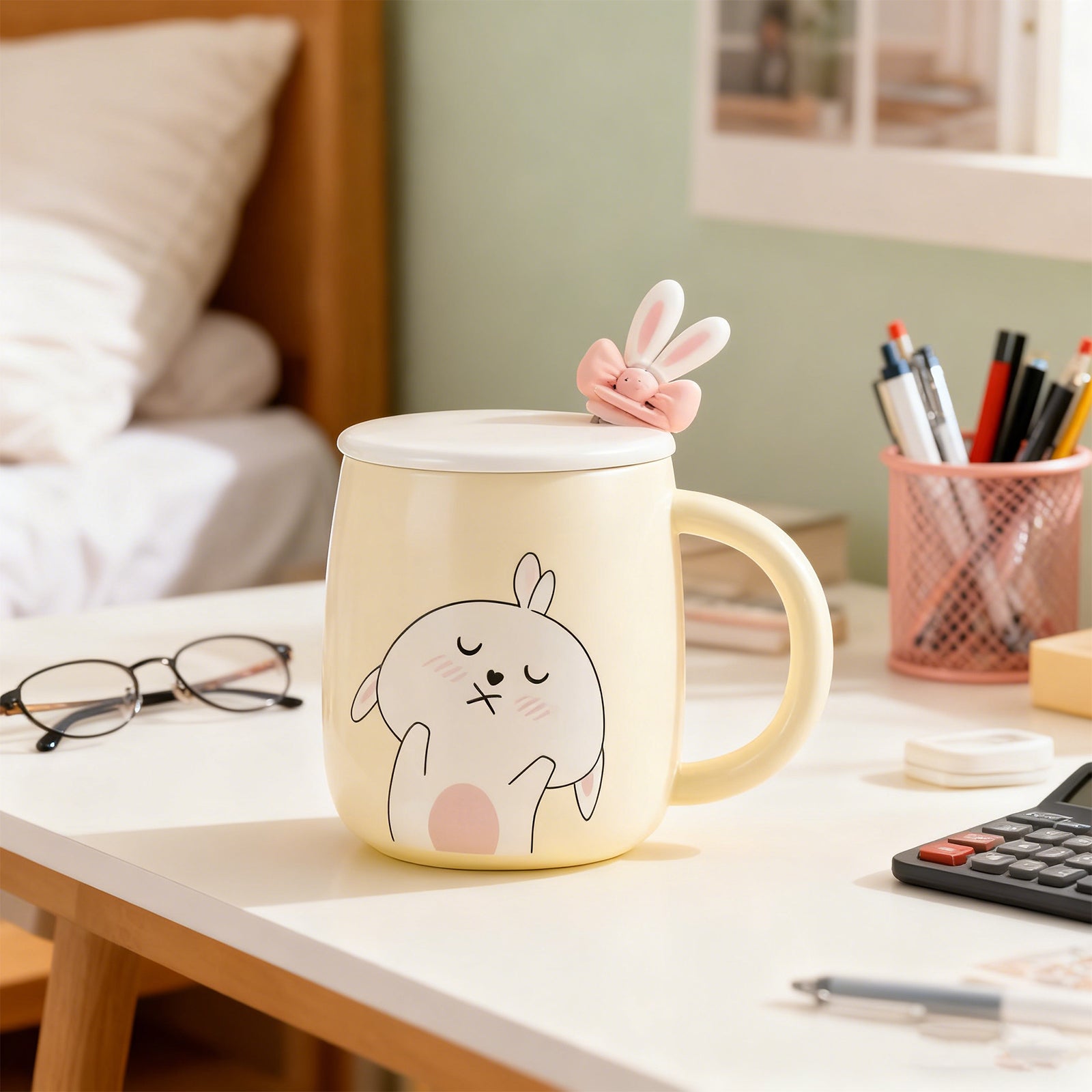 Rabbit Bow Ceramic Mug-Light Blue
