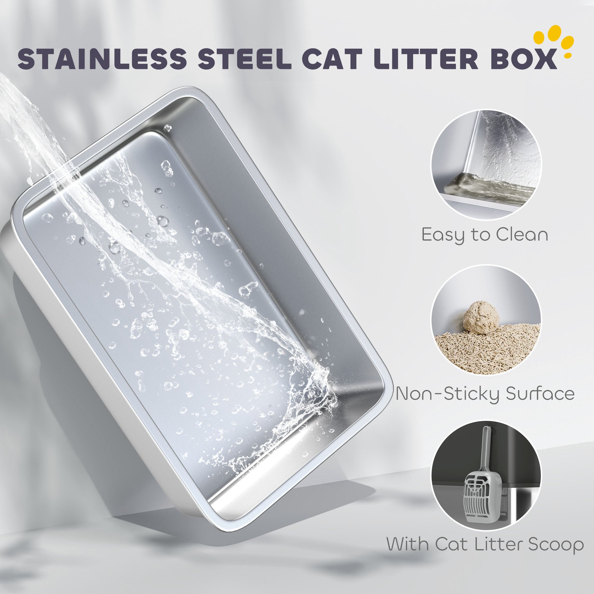Extra Large Stainless Steel Litter Box, Enclosed Cat Litter Box with Scoop, Top Entrance, Non-slip Pads, Black