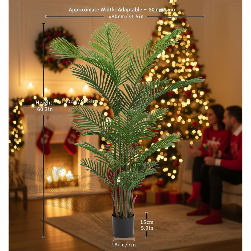 2PCS Set 5.2ft Artificial Palm Trees Natural Christmas Faux Tropical Potted Plants Perfect For Indoor Outdoor Home Office Garden Decor