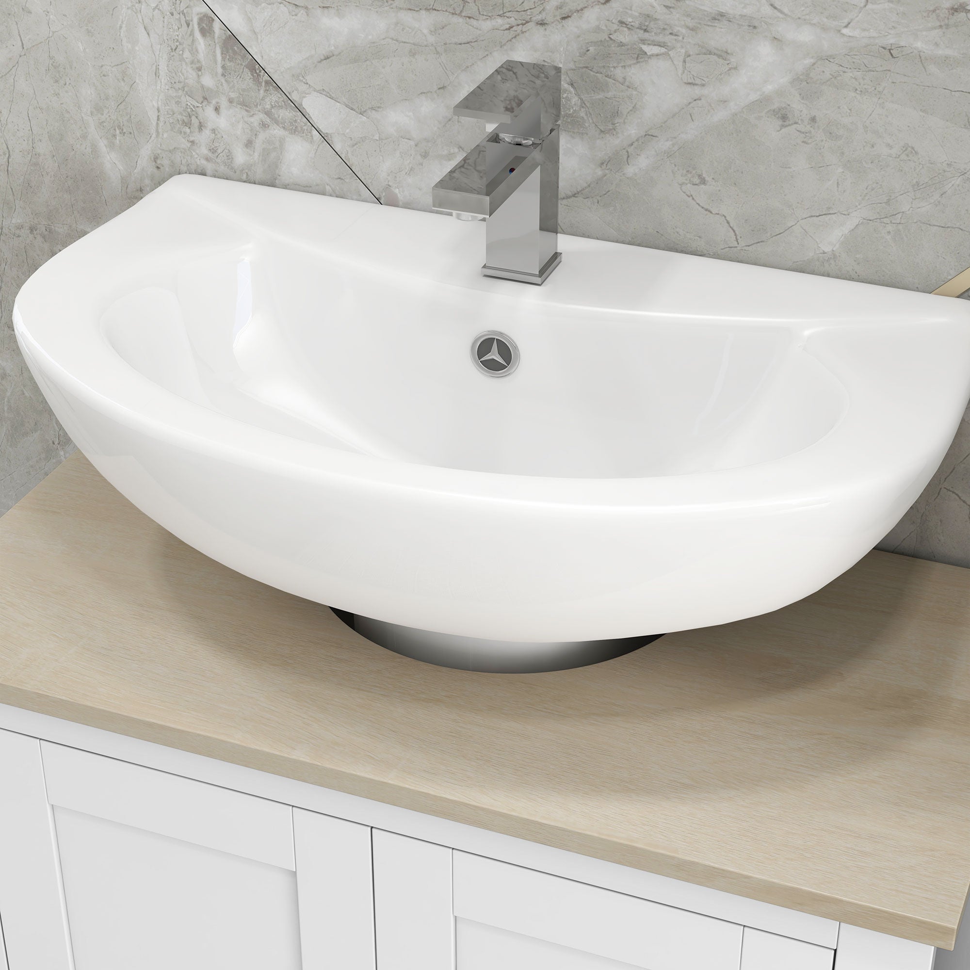 Pedestal Sink Storage Cabinet, Under Sink Cabinet with U-Shape and Adjustable Internal Shelf, White