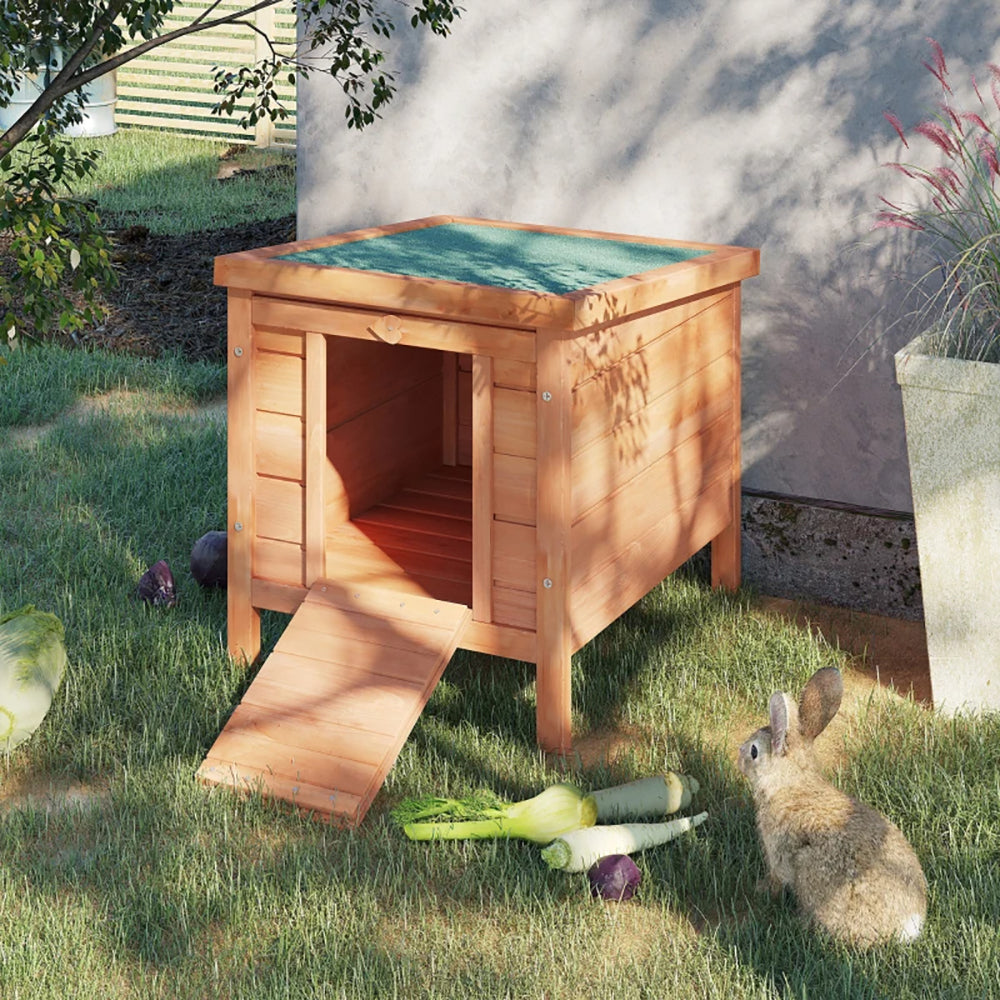 Small Wooden Rabbit Hutch Bunny Cage Guinea Pig Cage Duck House Dog House With Openable & Waterproof Roof, For Rabbits, Chickens, Ducks, Natural