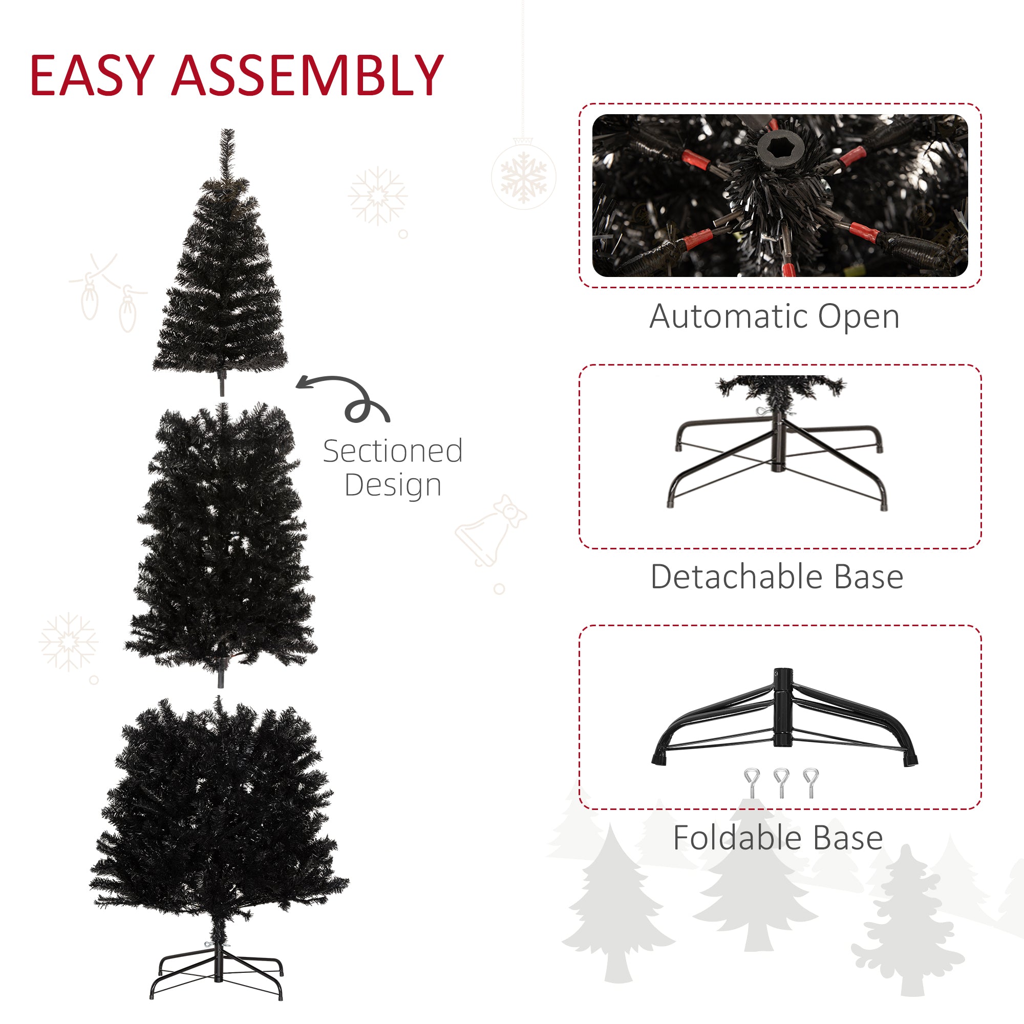 8 FT Artificial Christmas Tree Pencil Xmas Tree with Stand, 1168 Tips, Holiday Home Indoor Decoration for Party, Black