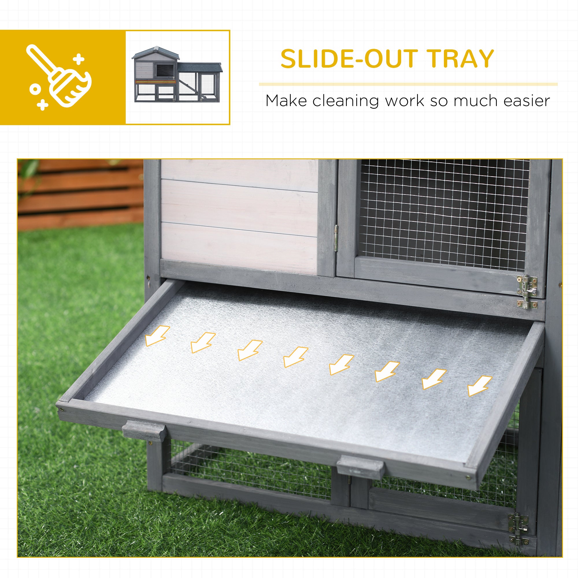 Outdoor Rabbit Hutch Wooden Bunny Cage Guinea Pig House With Run Area Removable Tray Asphalt Roof Lockable Doors Ramp Gray
