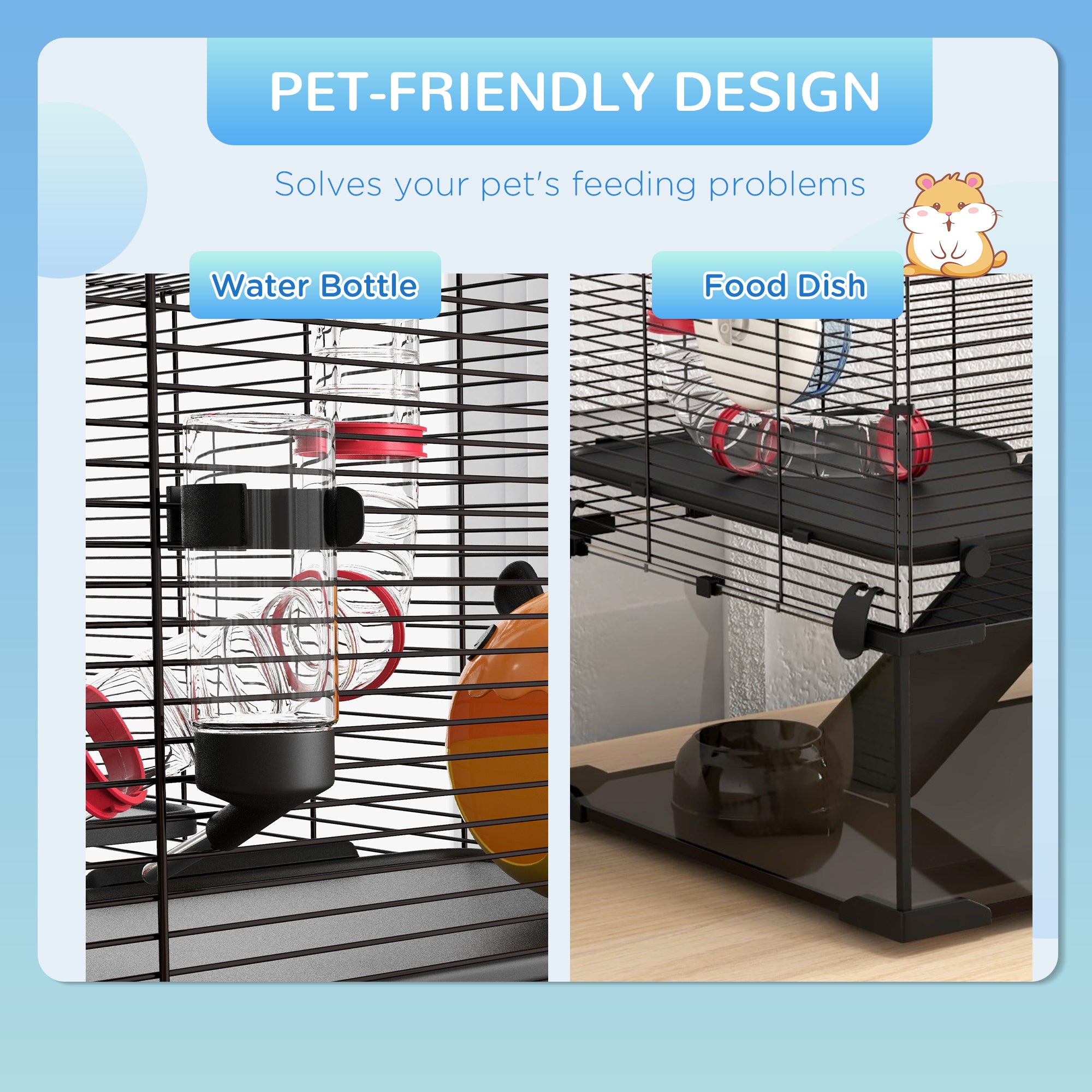 31" Hamster Cage with Tube and Tunnel, Deep Glass Bottom