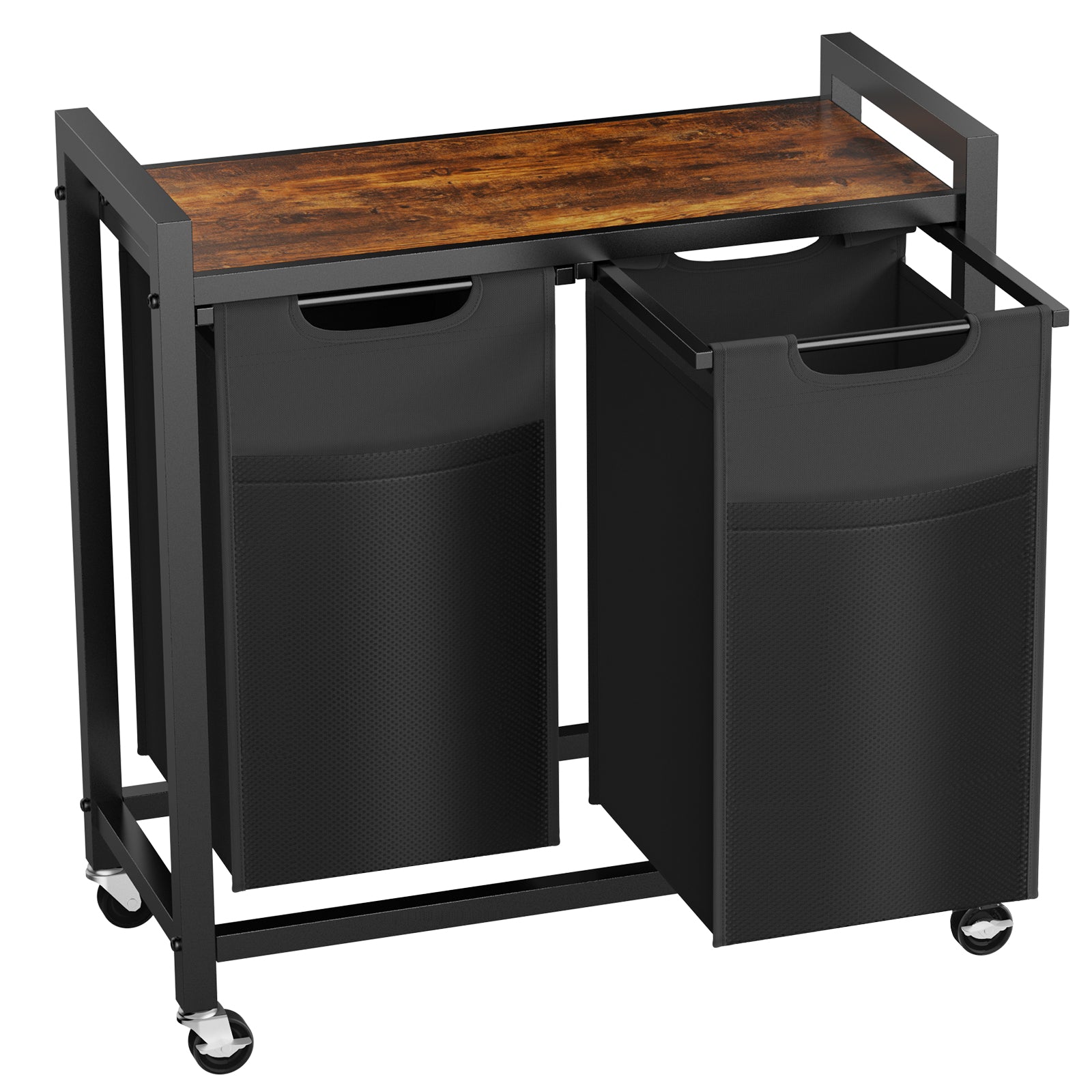 Laundry Hamper With 3 Pull-Out Removable Laundry Bags Clothing Sorter With Shelf And Wheels Adjustable Feet, 3 X 8.6 Gallons