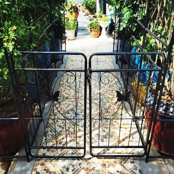 Metal Garden Arch With Gate 79.5'' Wide X 86.6'' High Climbing Plants Support Rose Arch Outdoor
