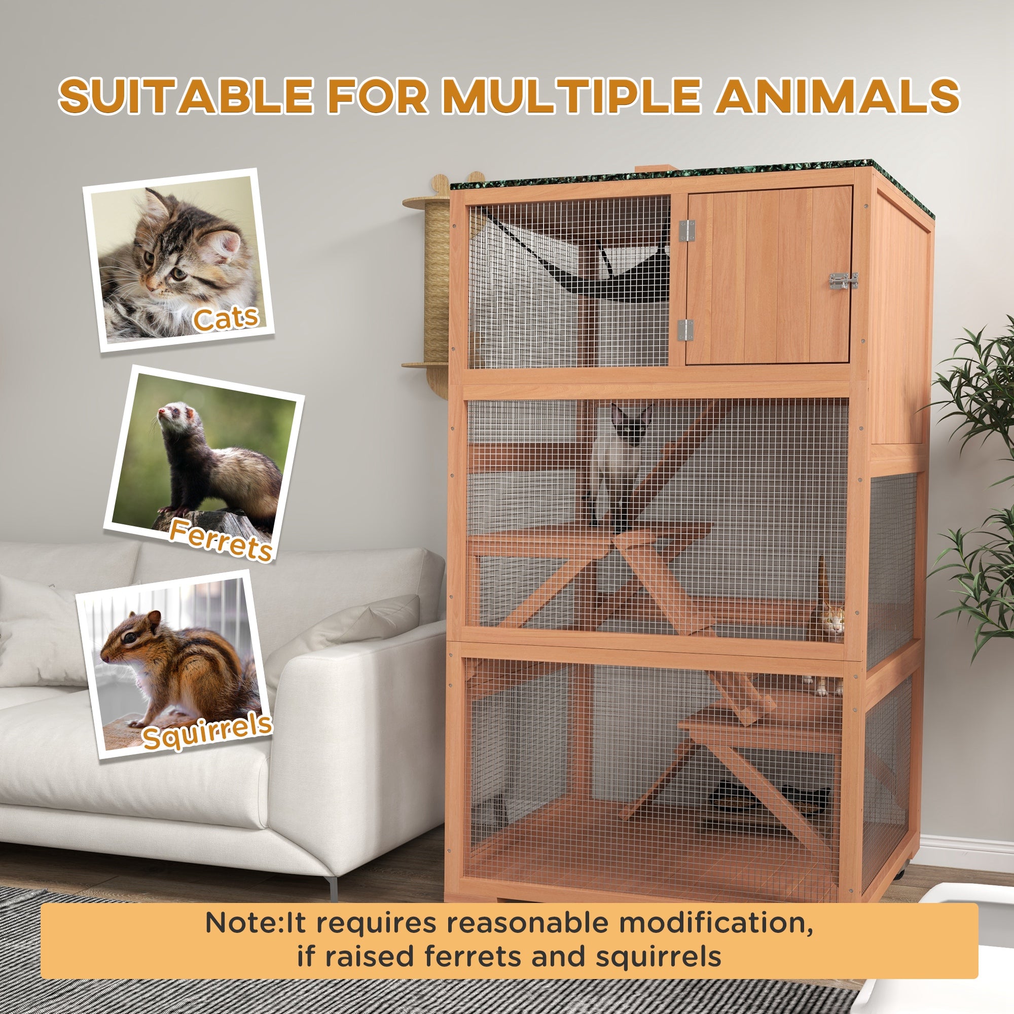 Catio, Outdoor Cat Enclosure House on Wheels with Hammock, Orange