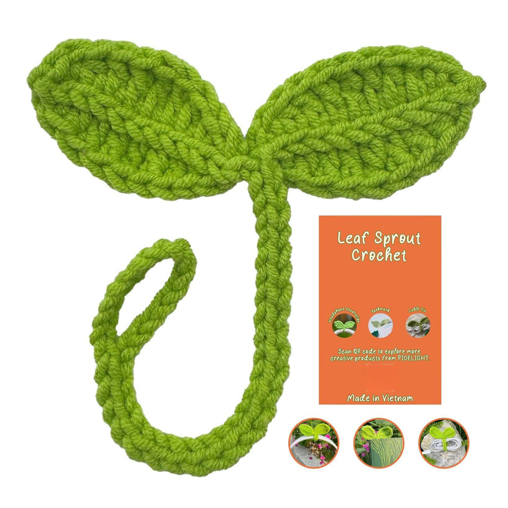 Cute Knitted Crochet Leaf Sprout,Lucky Handmade Multi-Functional Crochet Accessories, Ideal Bookmark For Bookworms, Funny Unique Headphone Cable Tie Gifts Accessory And Cable Tie