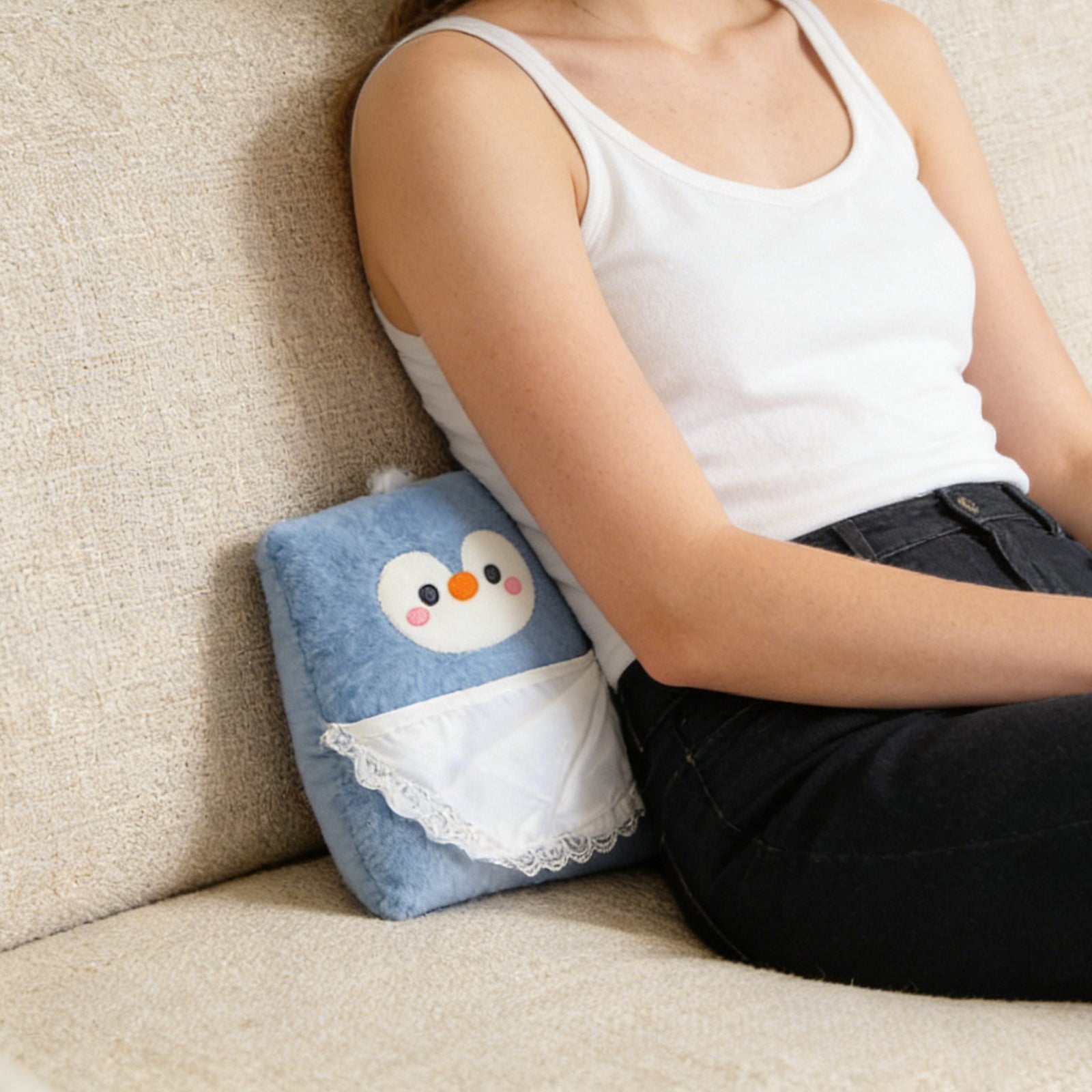 Penguin Back Pillow-Blue