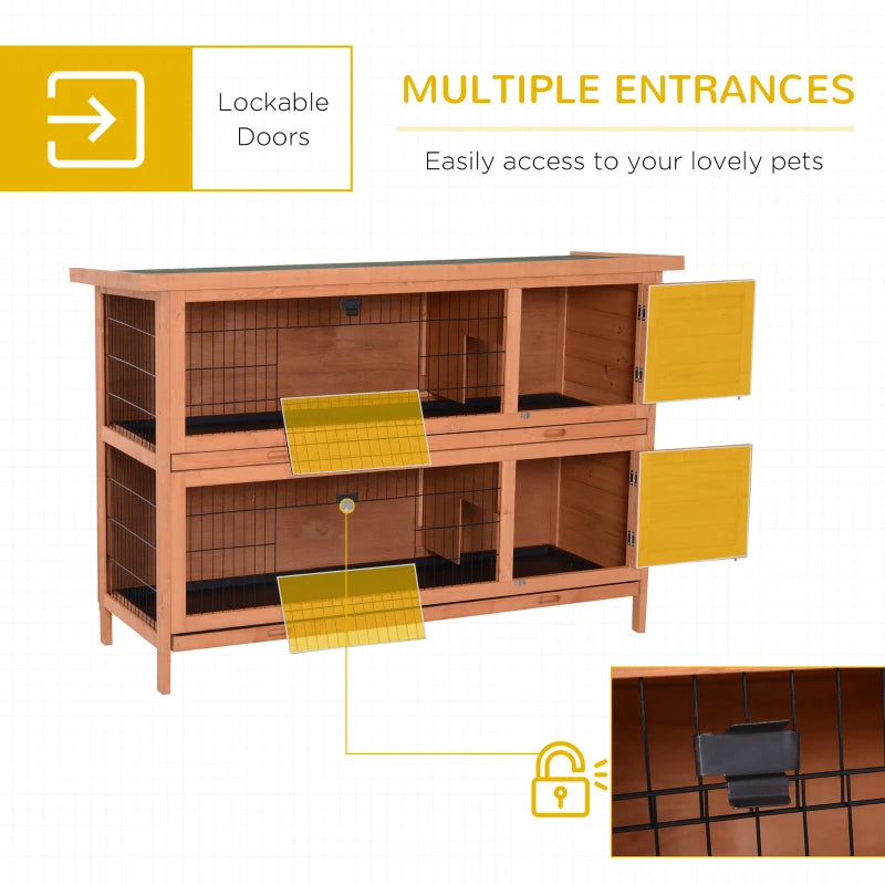 2-Story Large Rabbit Hutch Bunny Cage Wooden Pet House Small Animal Habitat With Lockable Doors, No Leak Tray And Waterproof Roof For Rabbits, Chickens, Ducks, Outdoor Indoor Natural