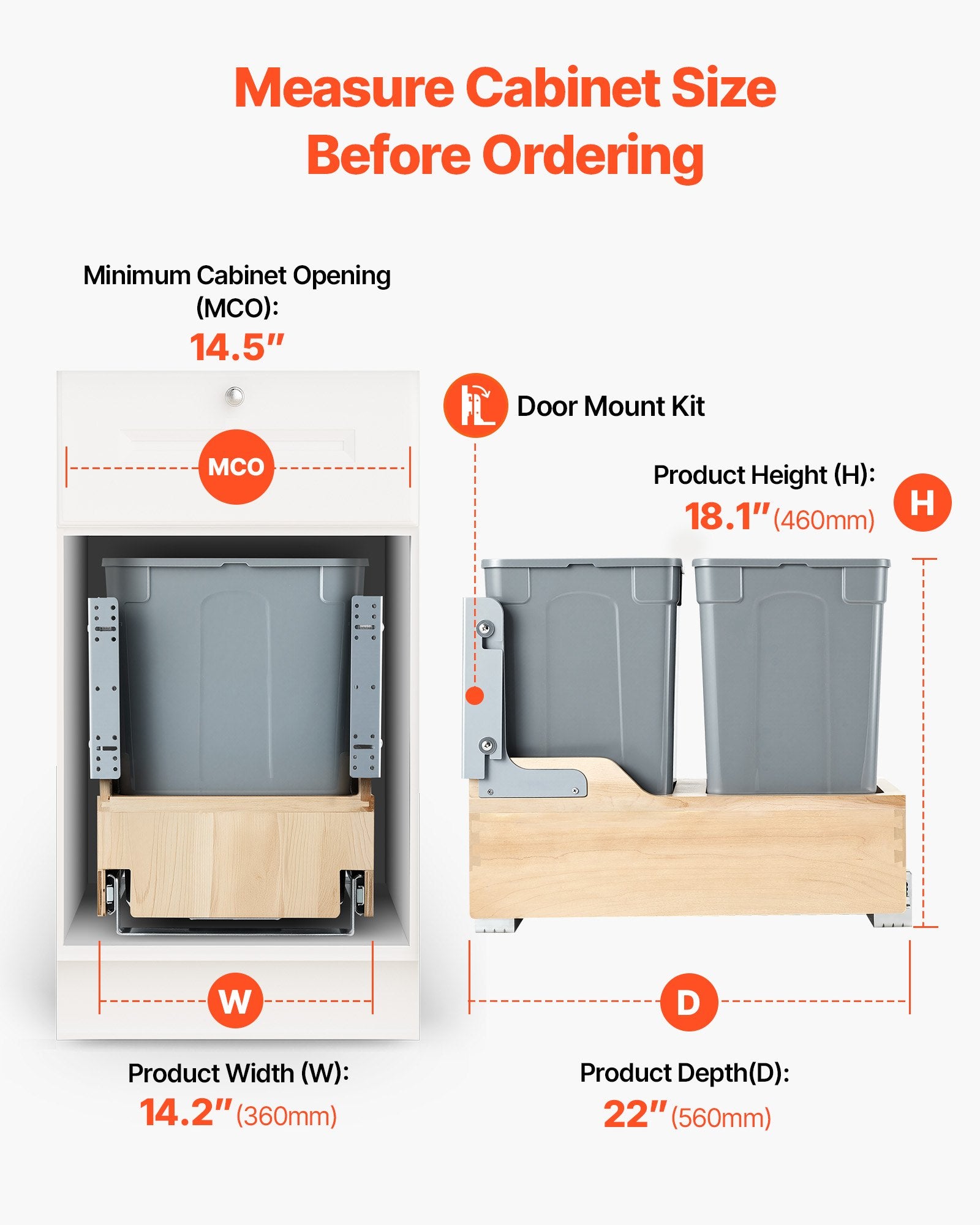 Double 35QTx2 Pullout Waste Container Under Cabinet Kitchen Bin Trash Can