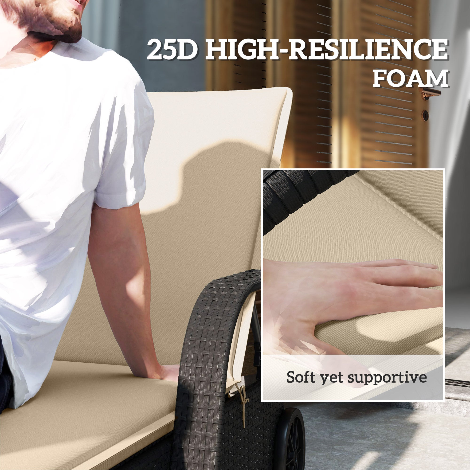 Foldable Chaise Lounge Cushion Set Of 2, Outdoor Lounge Chair Cushion Set, 200gsm Fabric, 76 X 23, Beige