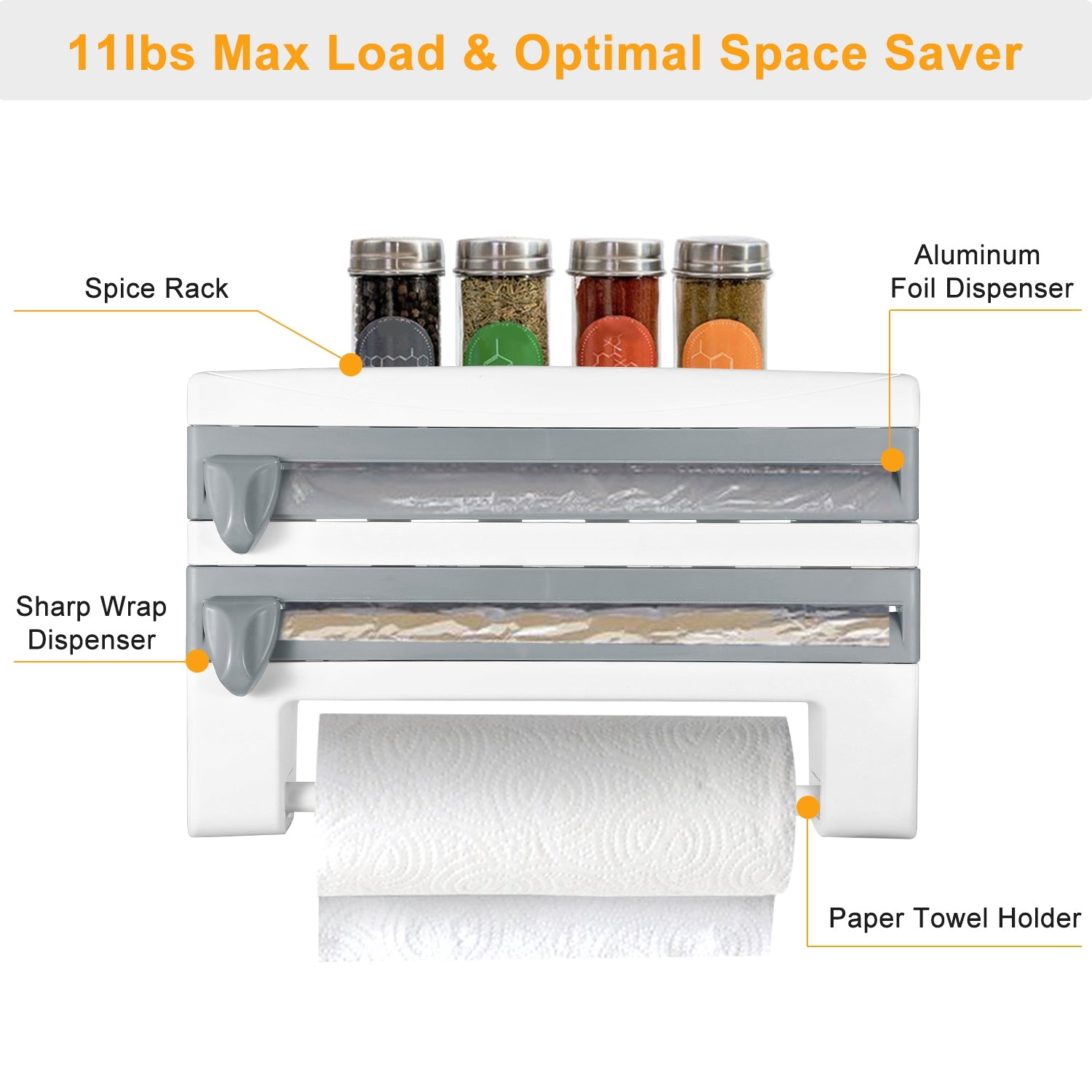 1Pc Kitchen Roll Dispenser Paper Roll Holder Plastic Wrap Film Foil Paper Organizer With Cutter Wall Mounted For Kitchen Bathroom