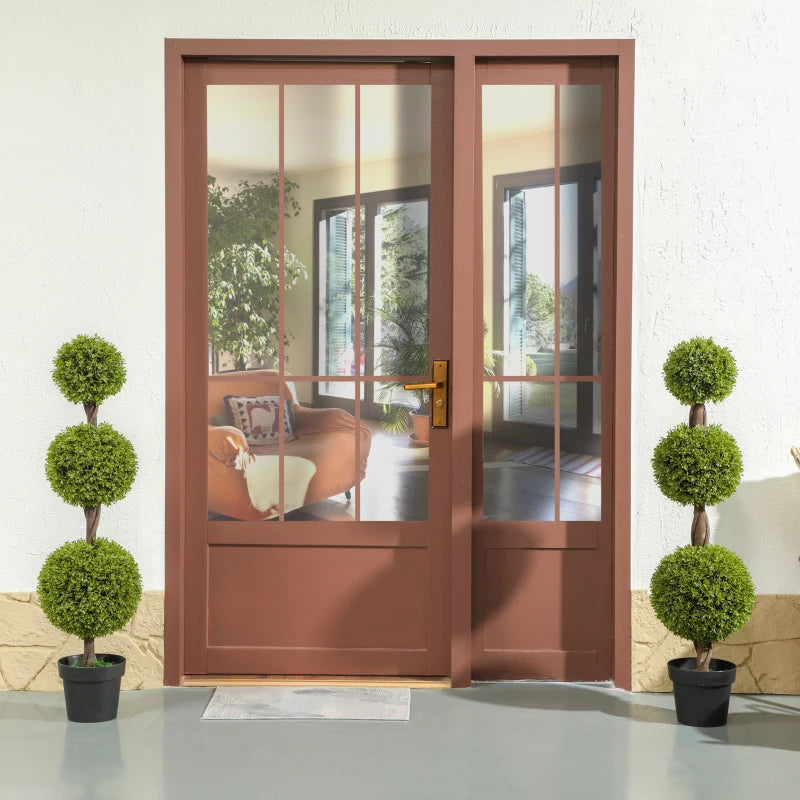 Set Of 2 Artificial Ball Boxwood Topiary Trees, Fake Plants In Pots For Indoor Outdoor Living Room, Green