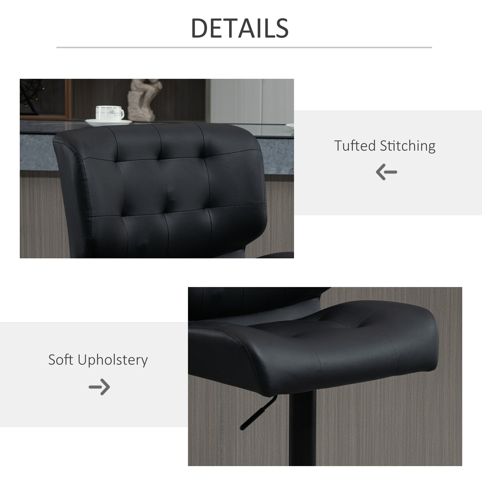 Bar Height Bar Stools Set of 2 with Adjustable Seat, Adjustable Swivel Barstools with Thick Padded Cushion and Metal Footrest for Home Bar, Black