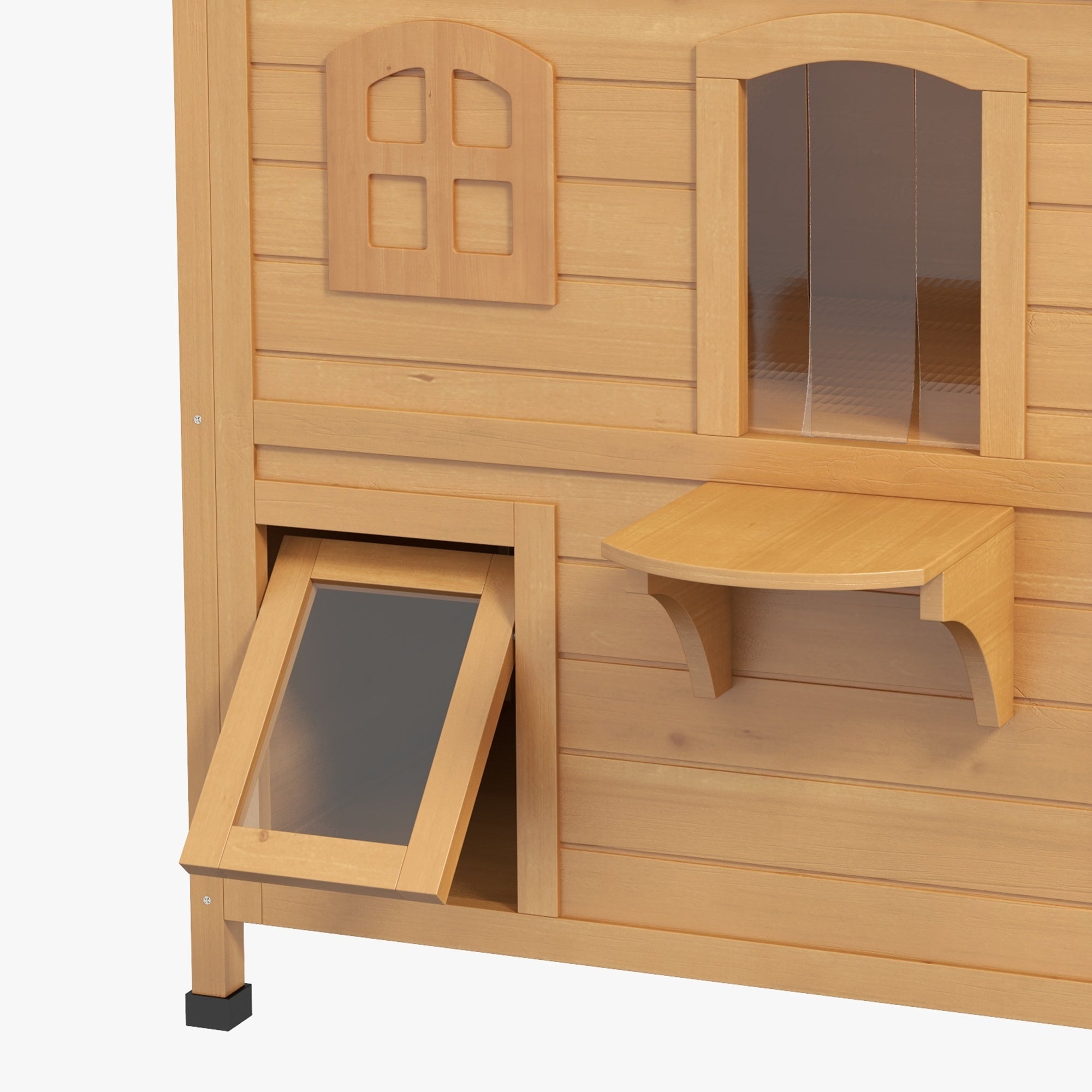  2-story Cat House Outdoor, Weatherproof Wooden Cat Enclosure for Feral Cats with Escape Door, Openable Roof, Jumping Platforms, Natural