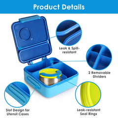 1Pc Kids Lunch Box Thermal Lunch Container With Insulated Storage Bag 2 Compartments Spoon Fork Case Food Safe Spill Resistant