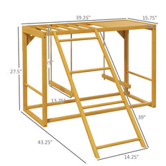 Wooden Chicken Activity Play w/ Swing Set, Chicken Coop Toy, Natural