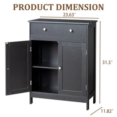Black Particleboard With Melamine Veneer, 60*30*80cm, Double Doors, Single Drawer, Bathroom Vanity