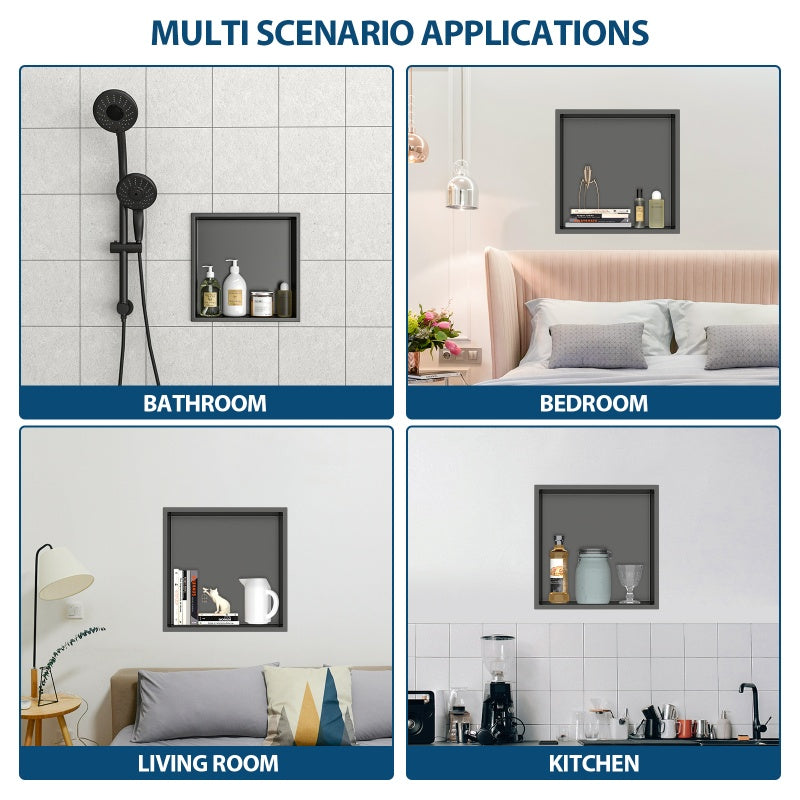 12 X 12 In  Stainless Steel Shower Niche - Gunmetal Black, Waterproof, Easy Installation, Corrosion-Resistant