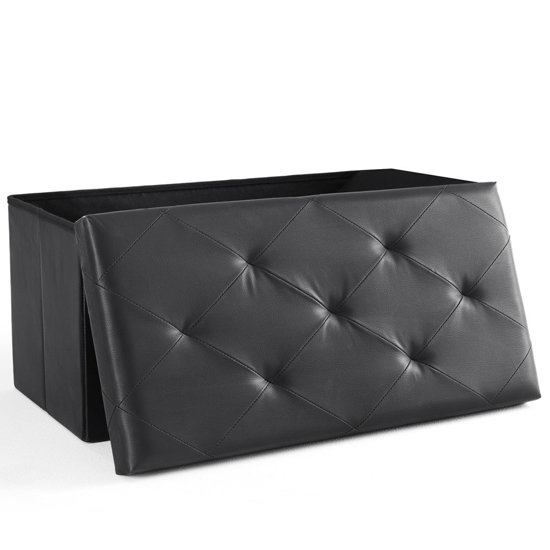 Foldable Storage Ottoman Bench 43in, Foot Rest Stool, Synthetic Leather Storage Chest With Thicker Foam Padded Seat For Entryway Living Room