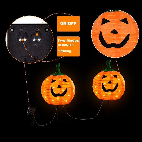 Solar Halloween Pumpkin LED Lights, Set Of 4 Big Pumpkin Stake Lights 2 Modes For Outdoor Halloween Pathway Yard Garden Decoration