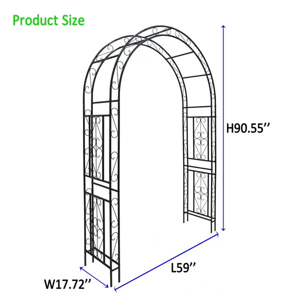 Metal Garden Arch L59'' X W17.71'' X H90.55'' Climbing Plants Support Rose Arch Outdoor Black