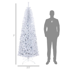HOMCOM 7ft Pencil Christmas Tree, Unlit Artificial Christmas Tree Slim Douglas Fir Xmas Tree With Realistic Branches, Halloween Tree With 818 Tips, White