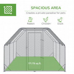 Large Chicken Coop Metal Chicken Run with Waterproof and Anti-UV Cover, Flat Shaped Walk in Fence Cage Hen House for Outdoor and Yard Farm Use, 1" Tube Diameter, 9.2' x 18.7' x 6.4'