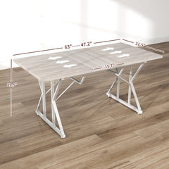 47"-63" Extendable Dining Table for 4-6, Farmhouse Expandable Kitchen Table with Heavy Duty Trestle Base, Gray