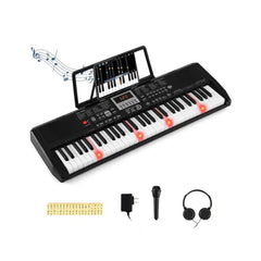 Black 61-Key Digital Piano Keyboard With Light-Up Teaching Mode, 200 Rhythms & Dual Keyboard Function For Beginners