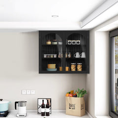 Modern Two-door Wall Cabinet With Glass Door With Characteristic Woven Pattern, Black Unavailable Platforms- Temu