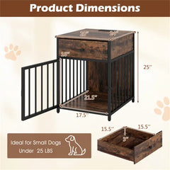 Black+Brown 2-in-1 Dog Crate End Table With Charging Station, Chew-Resistant Metal Tube Pet Furniture For Small Dogs Under 25 Lbs