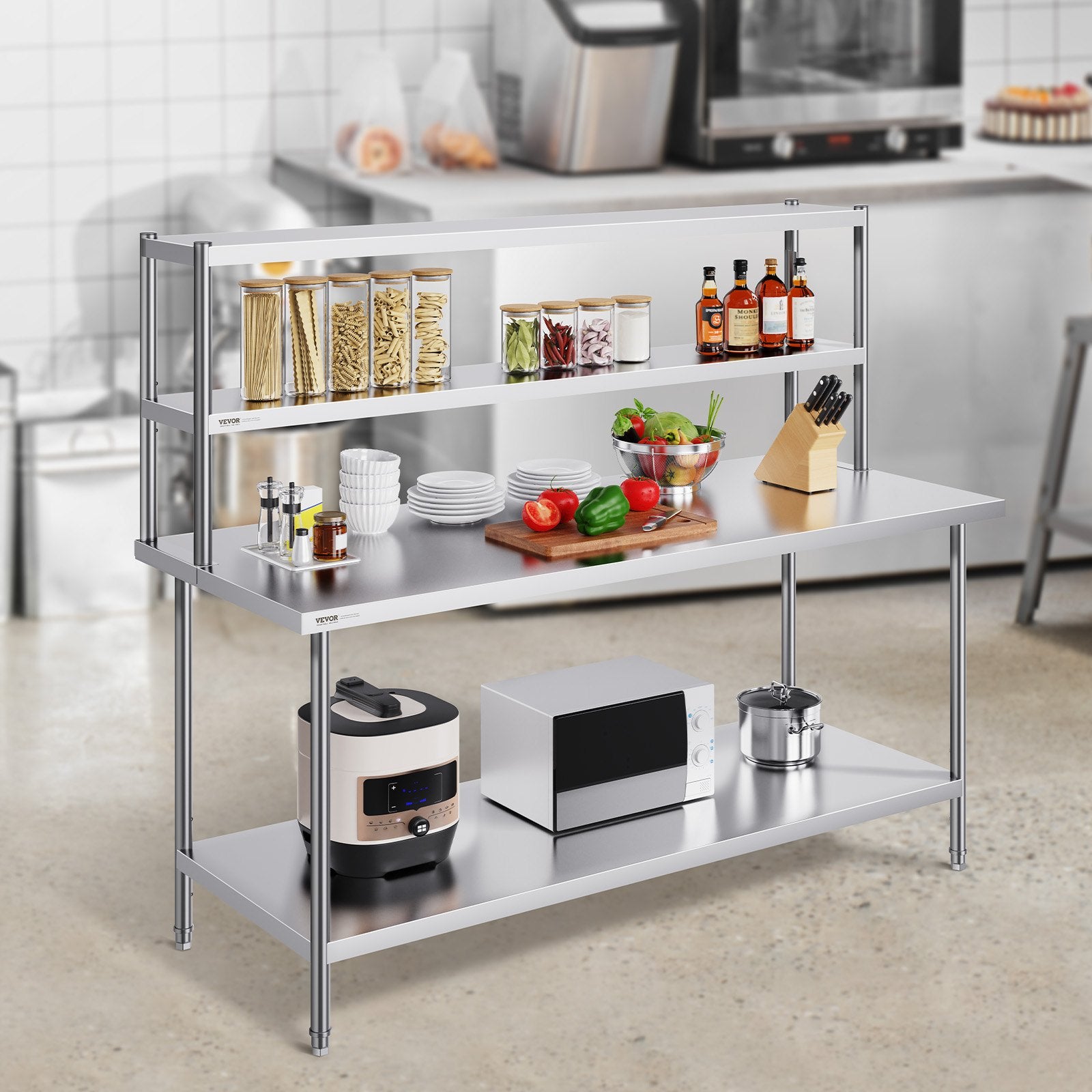 Double Overshelf, Double Tier Stainless Steel Overshelf, 12 X 72 Inch Double Deck Overshelf, Height Adjustable Overshelf Prep Work Table For Kitchen, Restaurant And Workshop