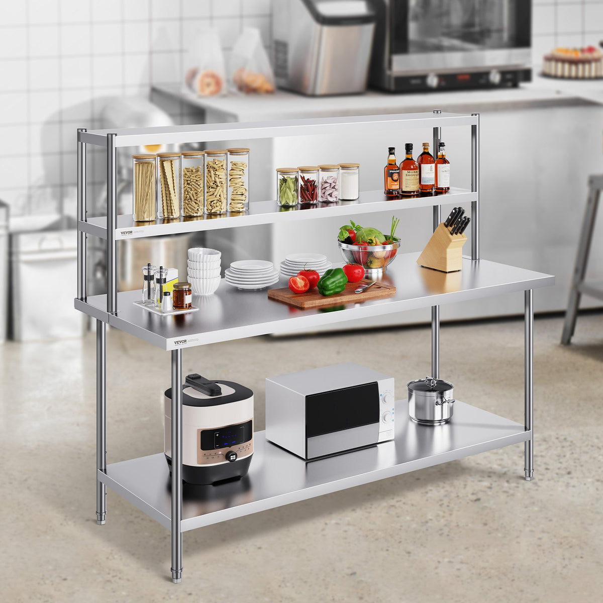Double Overshelf, Double Tier Stainless Steel Overshelf, 12 X 72 Inch Double Deck Overshelf, Height Adjustable Overshelf Prep Work Table For Kitchen, Restaurant And Workshop