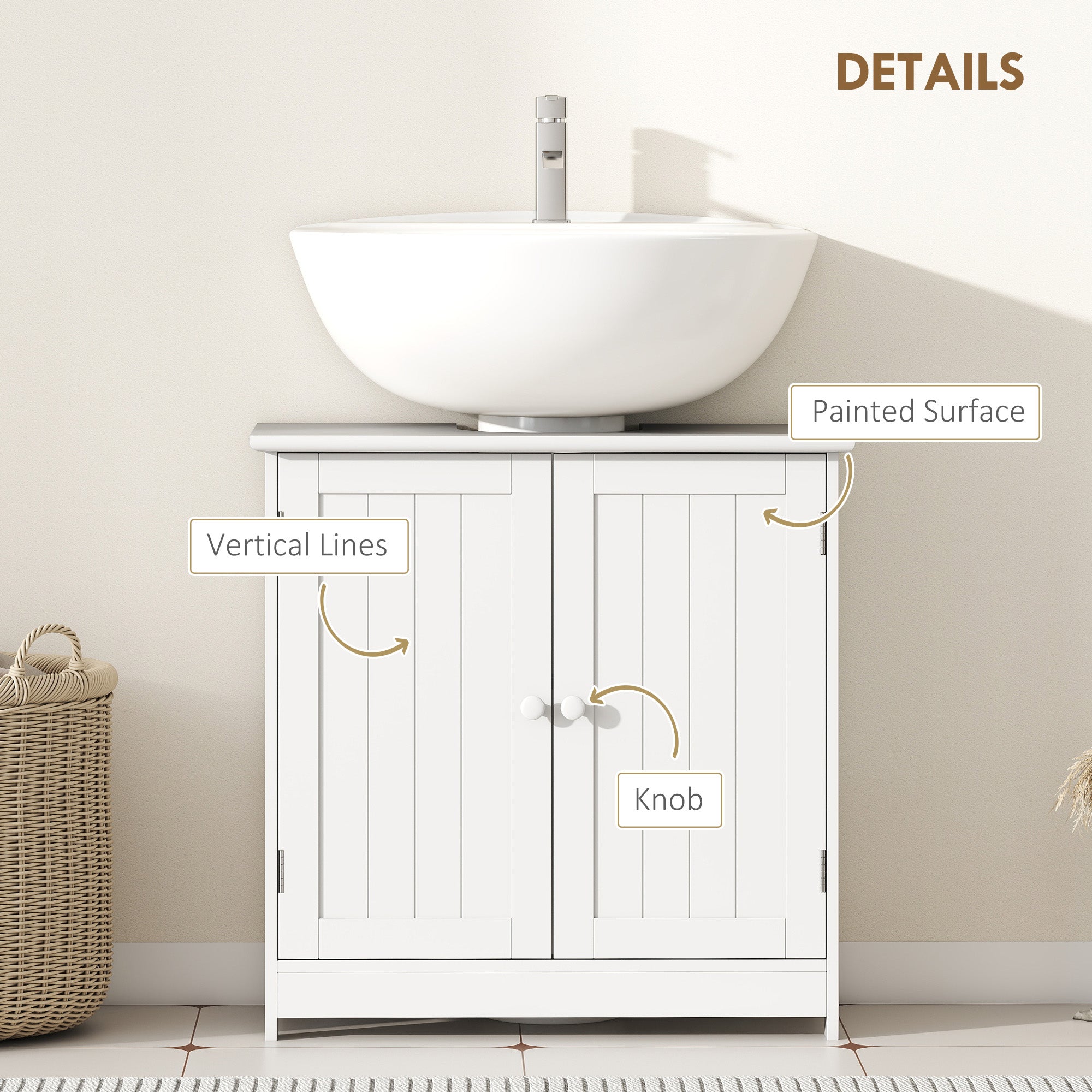 Under Sink Bathroom Cabinet, Pedestal Sink Storage Cabinet with 2 Doors, Shelf and U-Shape, White