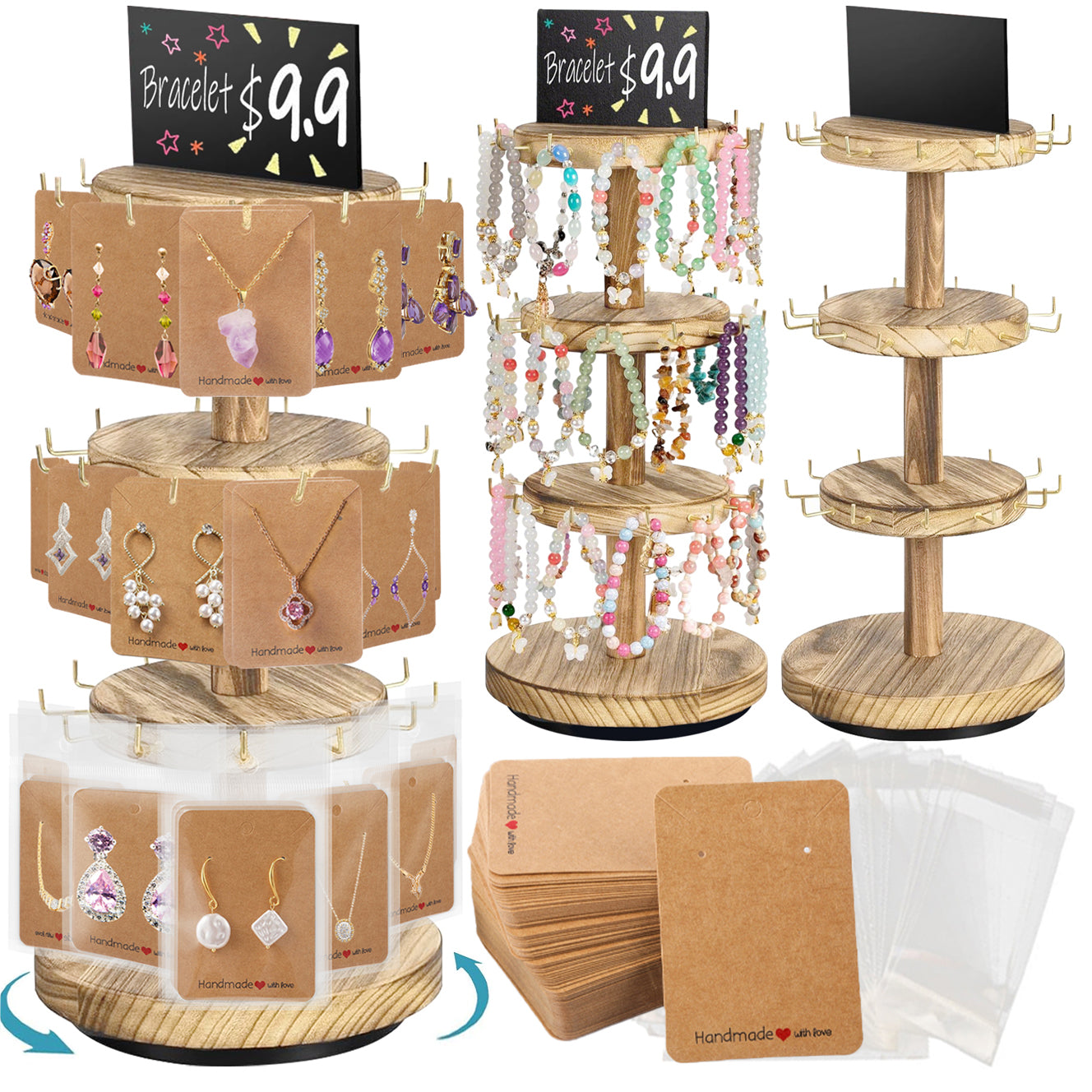 360 Rotating Earring Display Stands With 50 Earring Holder Cards