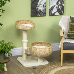 Elevated Cat Bed With Sisal Scratching Post For Indoor Kitties, Modern Cat Tree With Cute Basket Design, Small Cat Tree With Ball Toy