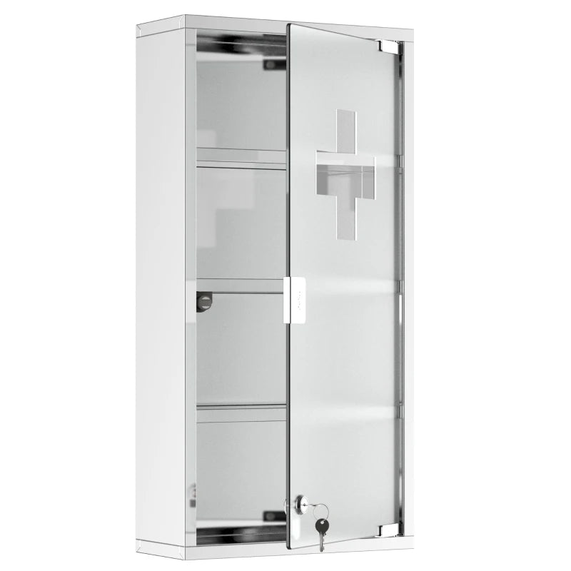 Lockable Medicine Cabinet, 4 Tier Stainless Steel Medical Wall Box With 2 Keys And Shelves For Bathroom