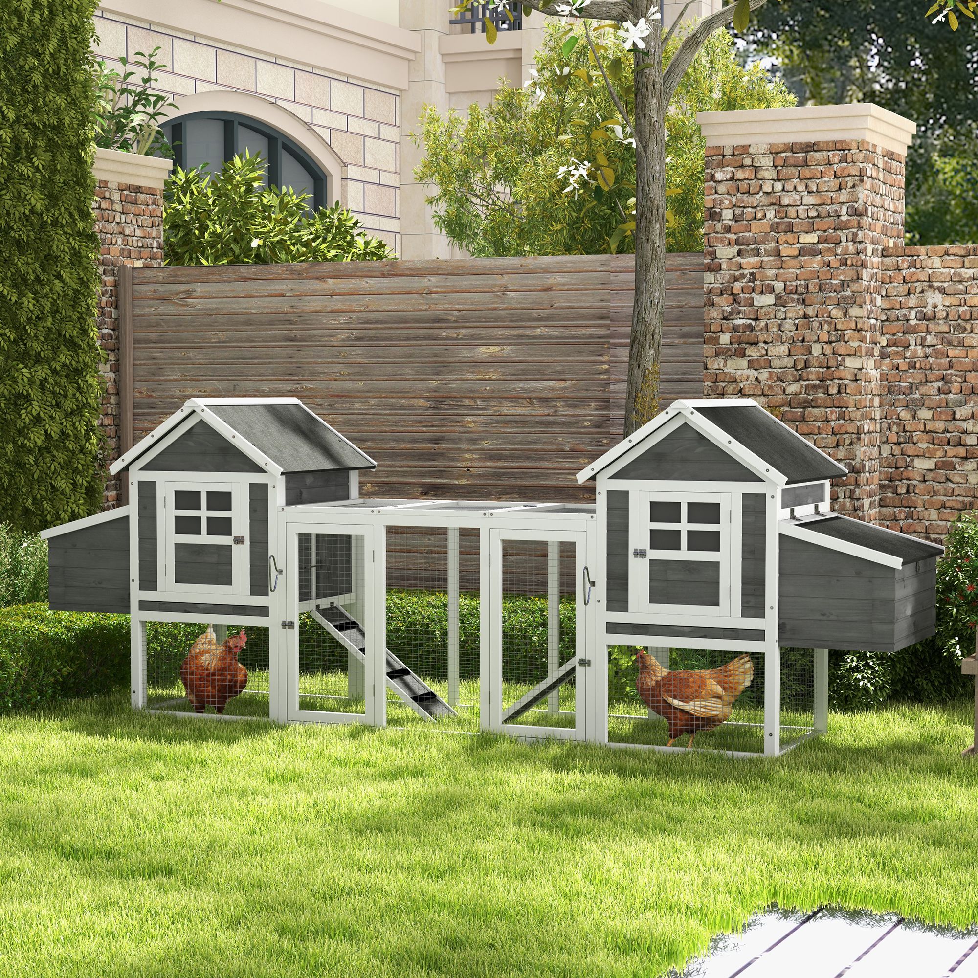 124" Dual Chicken Coop, Large Chicken House, Gray