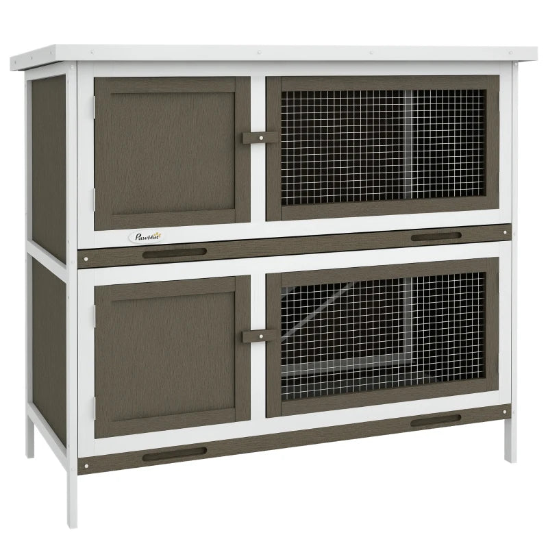 PawHut Wooden Bunny Hutch With Ramp, Indoor Outdoor, Brown