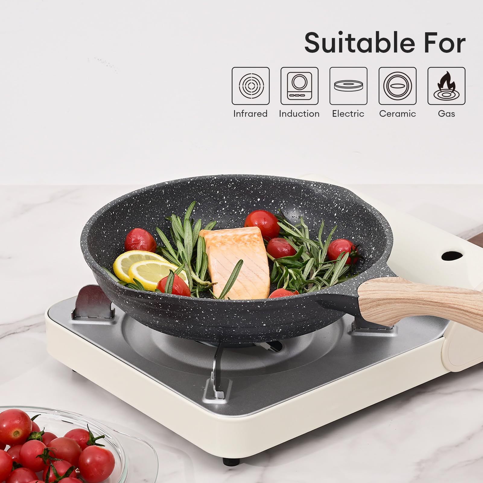 JEETEE 8 Inch Nonstick Frying Pan, Stone Coating Cookware, Nonstick Omelette Pan With Heat-Resistant Handle, Induction Skillet For Eggs
