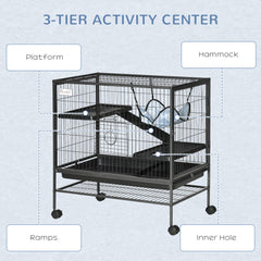 Small Animal Cage with Wheels, Pet Playpen for Rat, Syrian Hamster, Kitten, Ferrets, Chinchillas with Bottom Storage Shelf, Removable Tray, Ramp, 31.5" x 20.5" x 33.1"