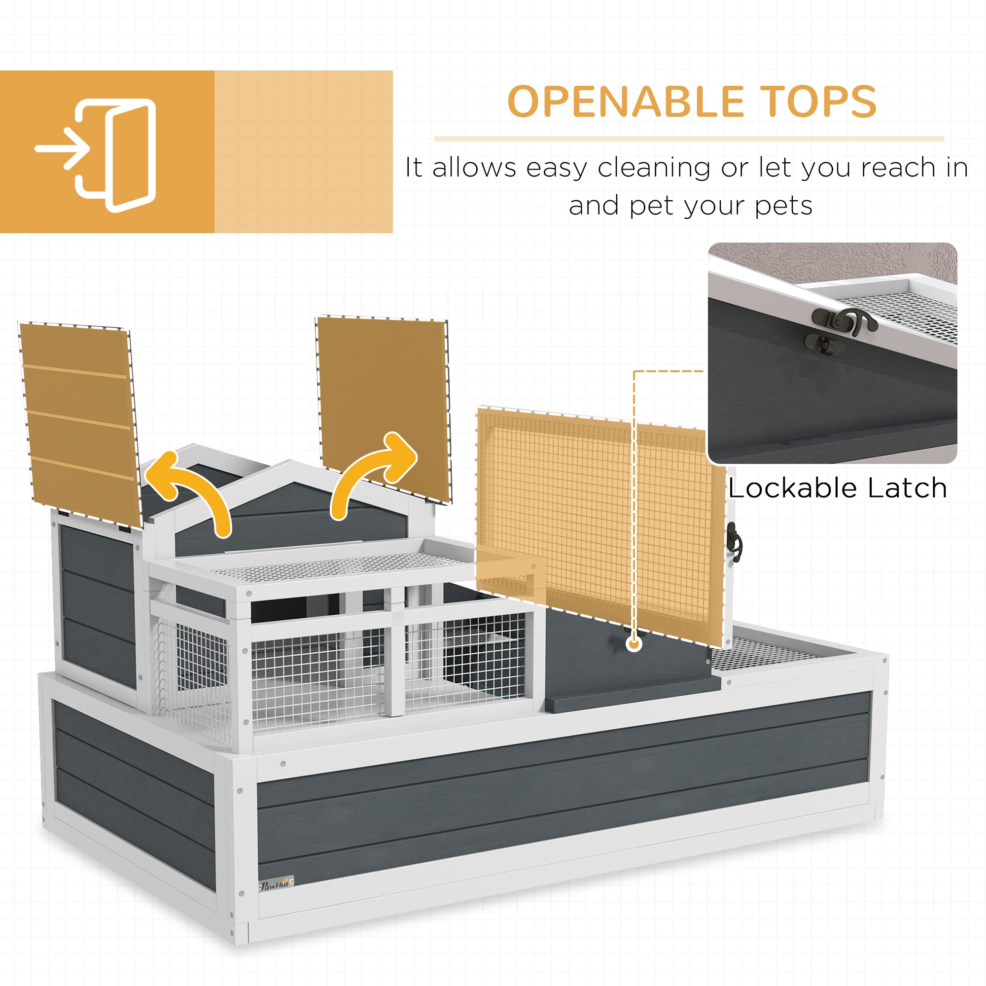 3-Room Tortoise Habitat House w/ Balcony & 2 Stories, 44" x 25.5" x 23", Gray