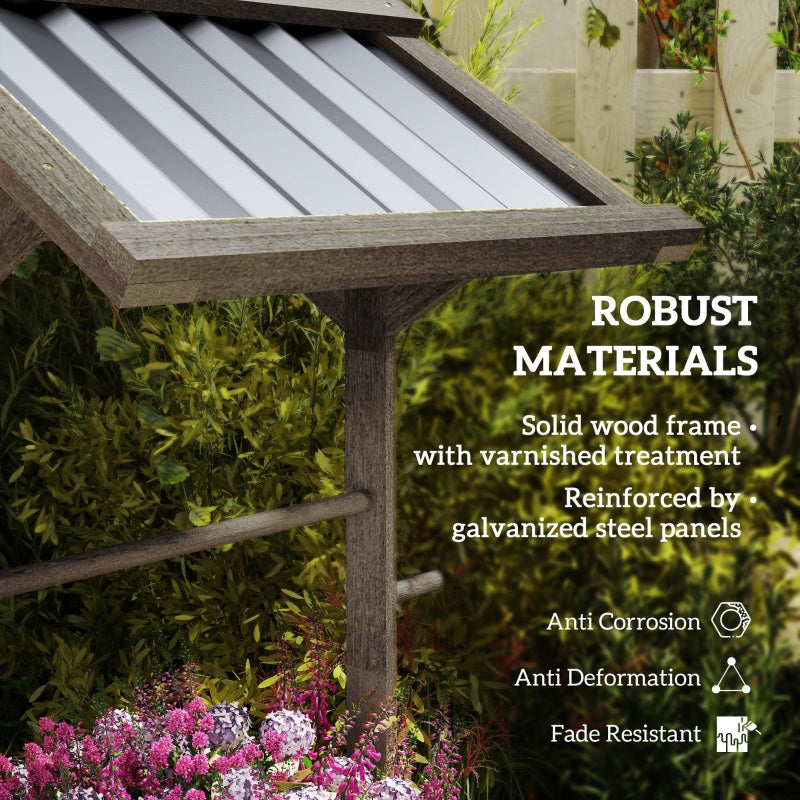 Wooden Wishing Well Planter, Raised Garden Bed With Galvanized Canopy, Hexagon Raised Flower Bed For Garden, Light Gray