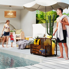Pool Float Storage, Pool Caddy, With Wheels, 43.25 L X 22.5 W X 28 H, Brown