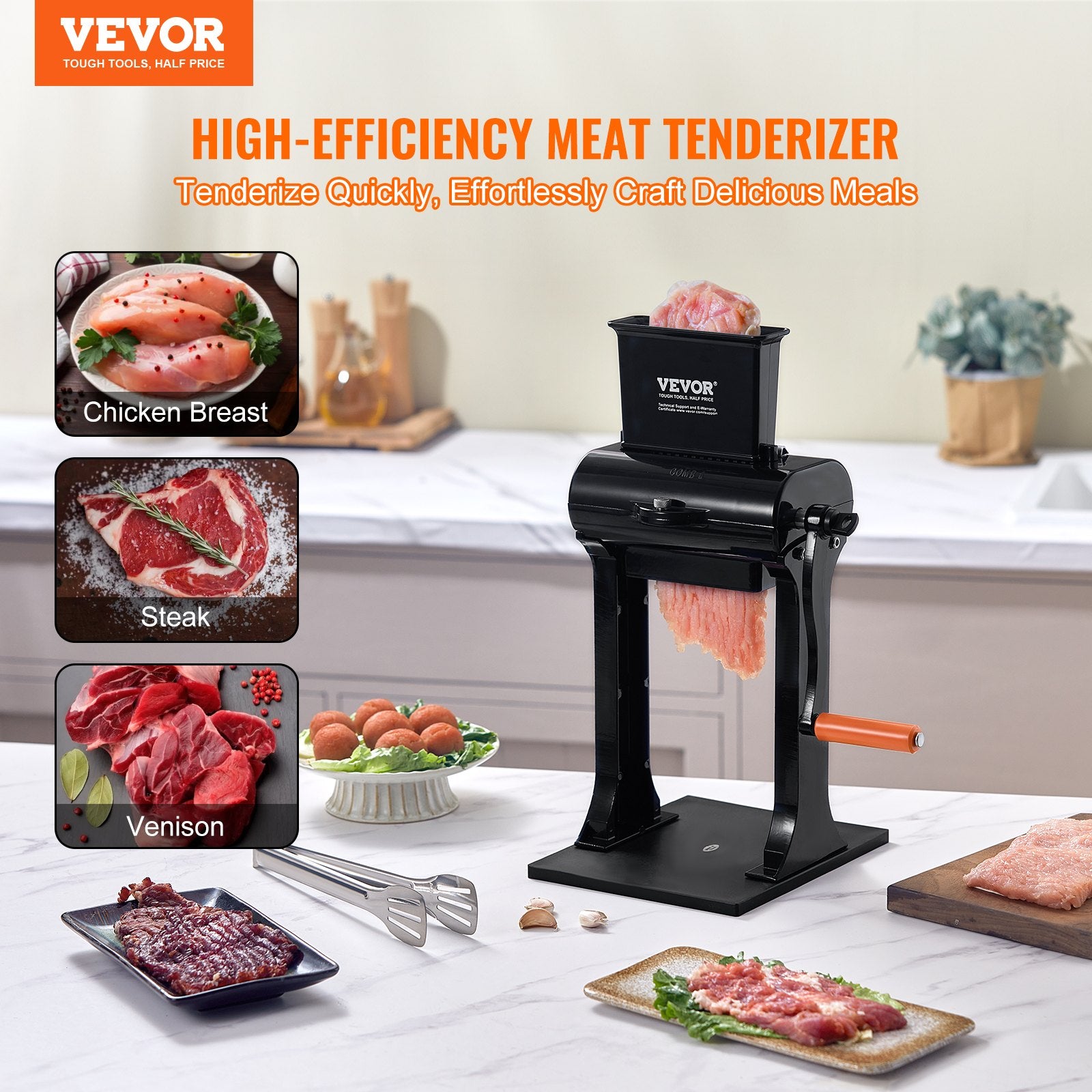 Commercial Meat Tenderizer, Heavy Duty Stainless Steel Meat Tenderizer Machine, Quick And Easy Manual Operation Kitchen Tool, 5.8' Feed Port For Beef, Turkey, Chicken, Pork, Steak, And Fish